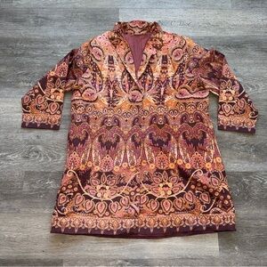 Soft Surroundings Tapestry Carpet Coat Womens Sz 3xl Purple Pink Floral Paisley